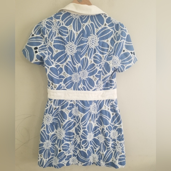 Ramy Brooke Shannon Blue Eyelet Floral Mini Shirt Dress Size - Picture 9 of 10
